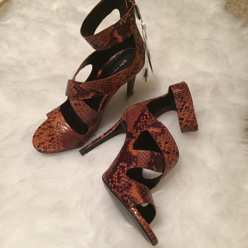 ZARA Printed Leather Sandal:Brown, US 9/EUR 40